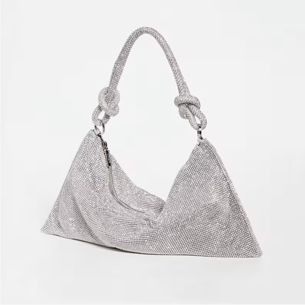 JustFab Silver Rhinestone Shoulder Bag
